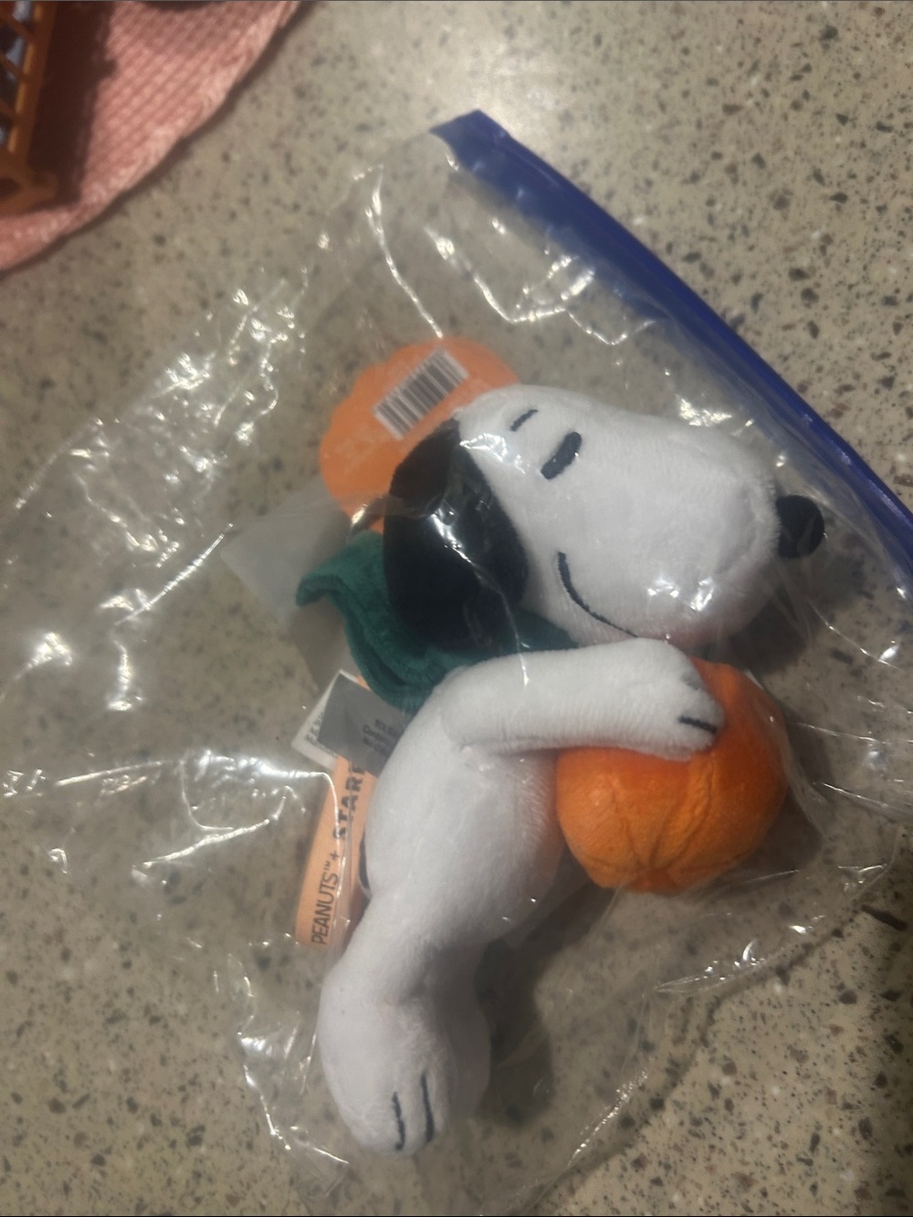Starbucks Snoopy Plush Keychain with Orange Pumpkin and Green Collar - Picture 4 of 6